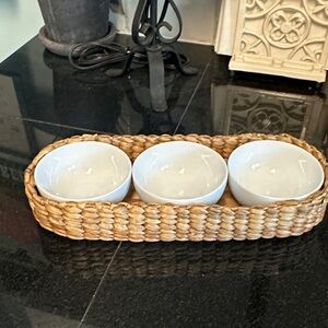 Pier 1 Porcelain Bowls with Woven Basket
